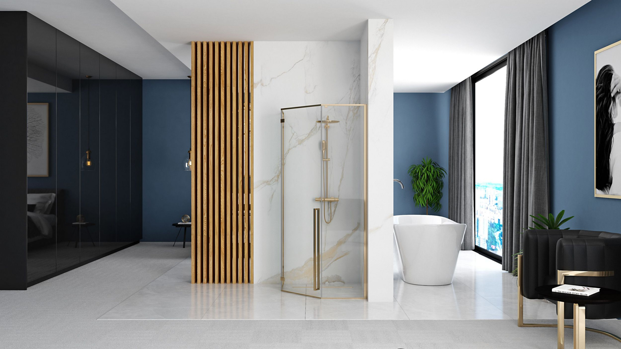 Душевой уголок Rea Diamond Gold L/R