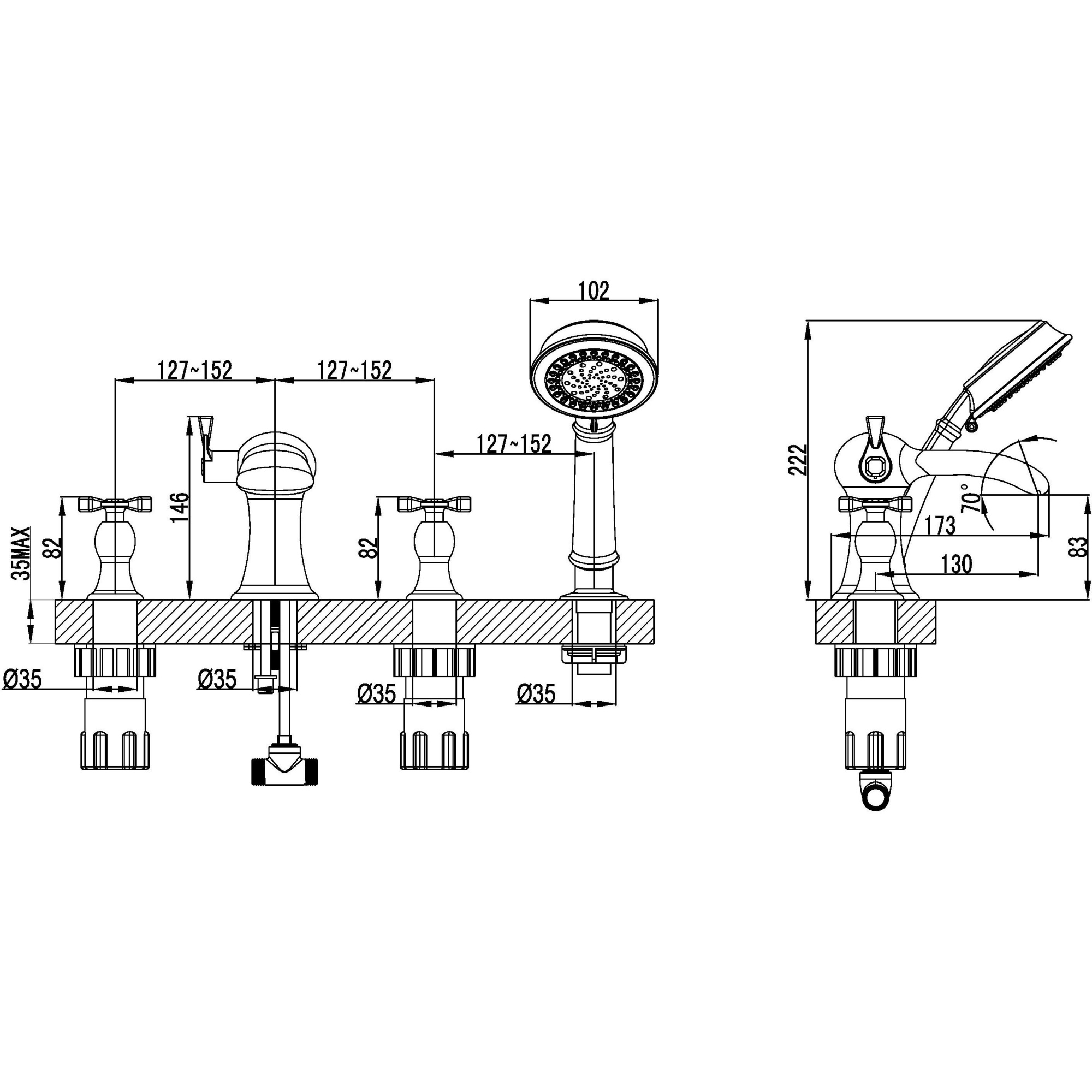 Смеситель для ванны встраиваемый на 4 отверстия с аксессуарами Lemark Benefit, LM2541C