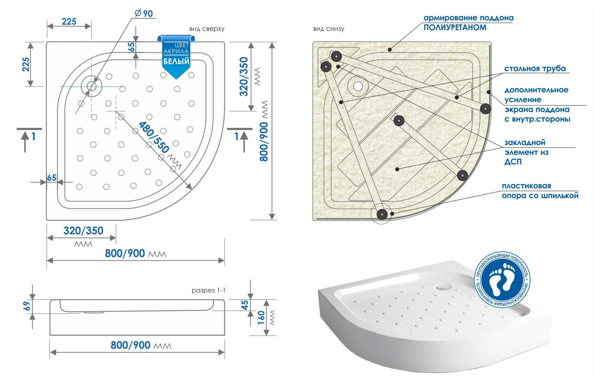 Акриловый душевой поддон Метакам Classic N