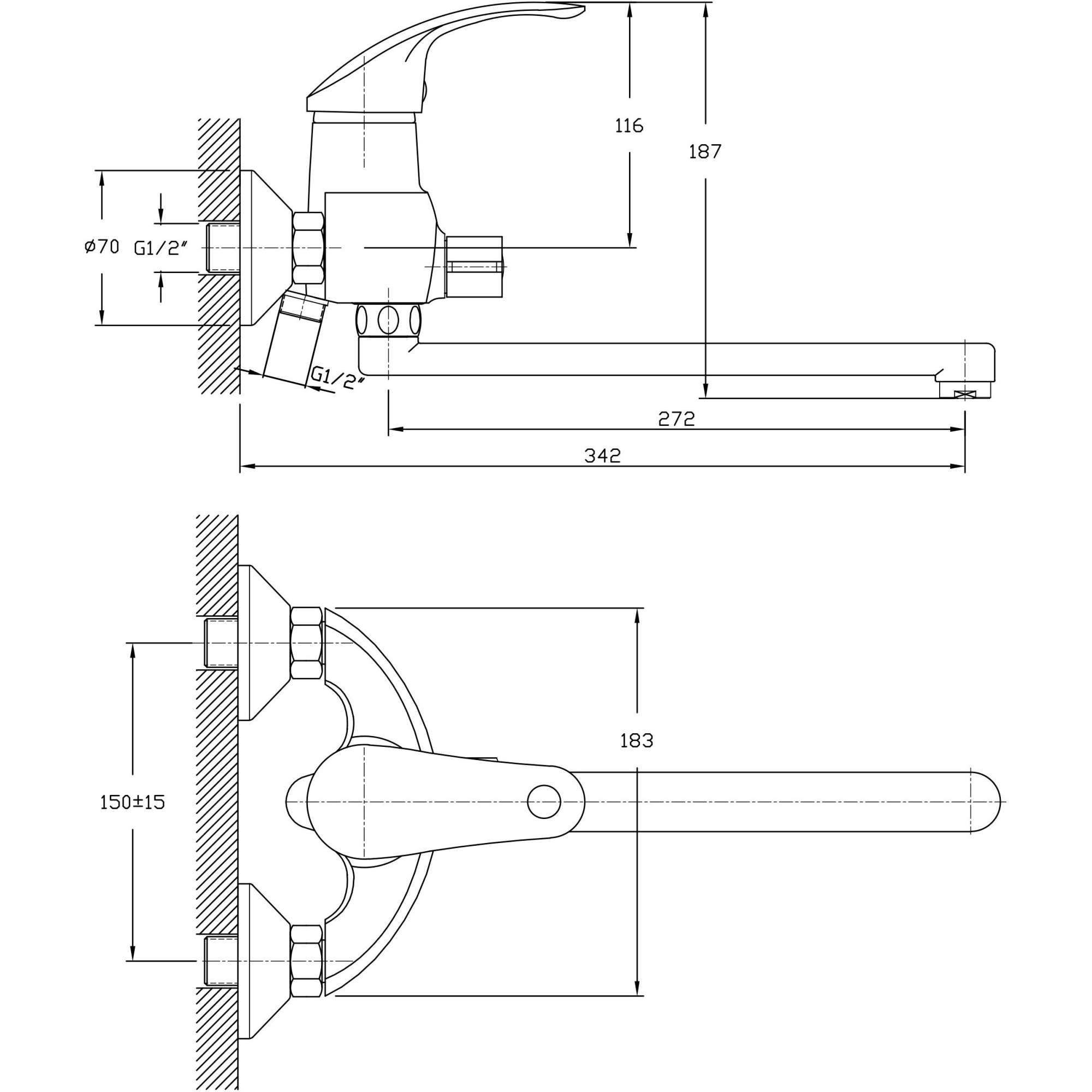 Смеситель для ванны длинный излив Haiba HB2221-5