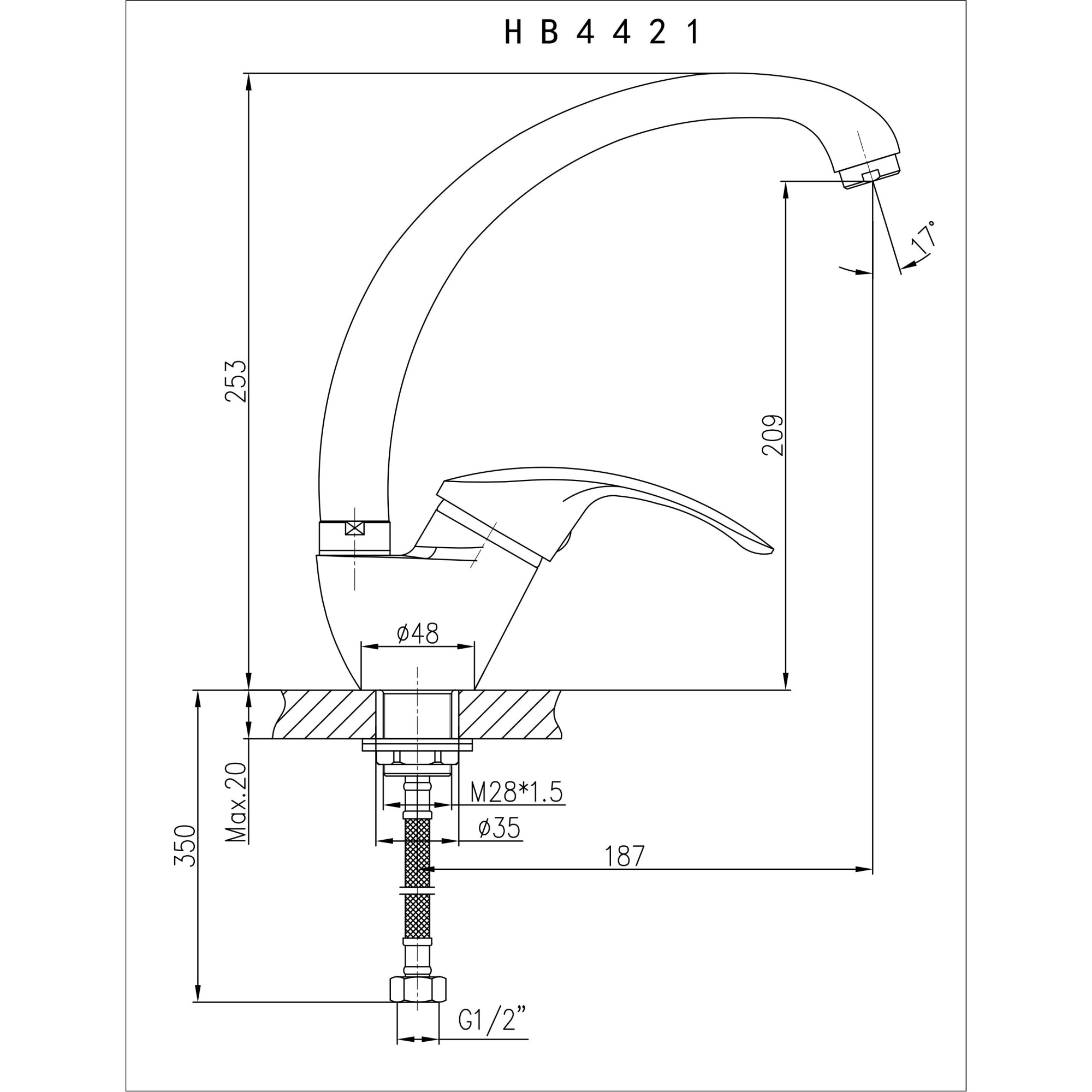 Смеситель для кухни Haiba HB4419-4
