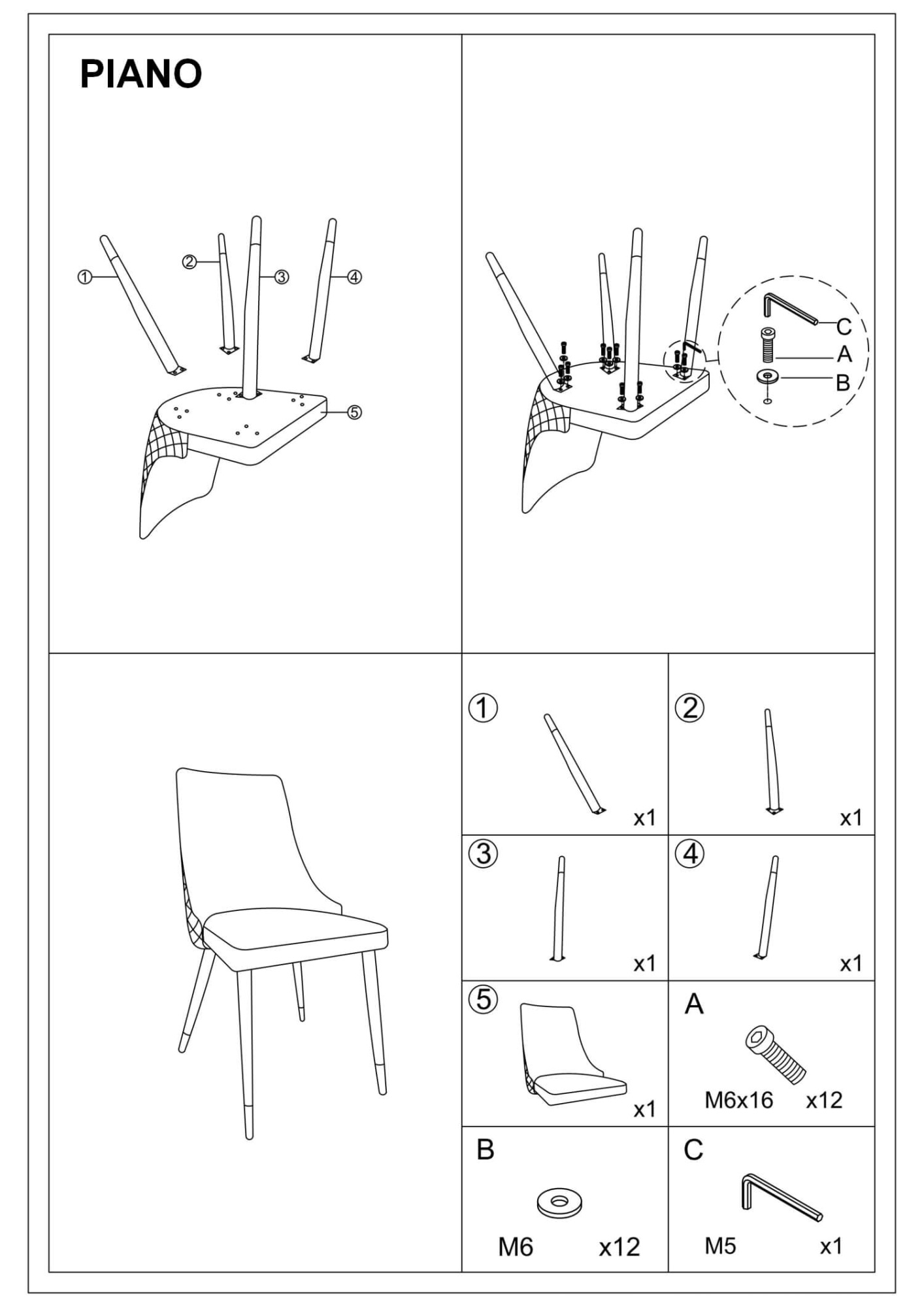 Стул кухонный Signal Piano Velvet Bluvel 14 серый/черный мат, PIANOVCSZ