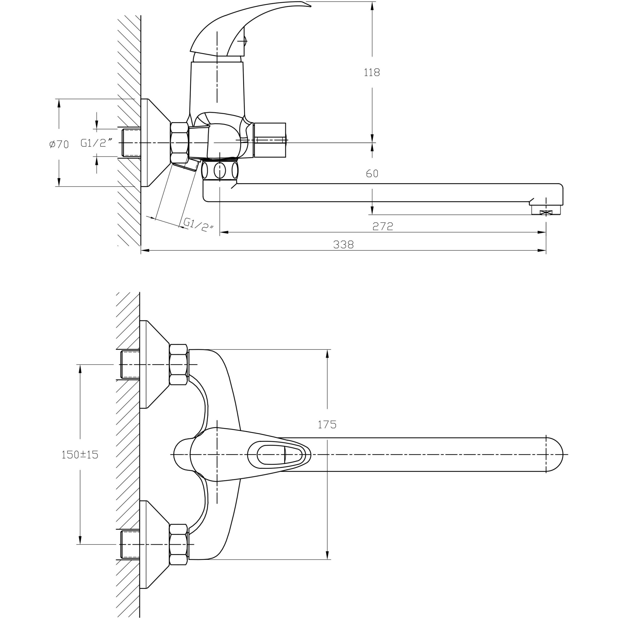 Смеситель для ванны с длинным изливом Haiba HB2215