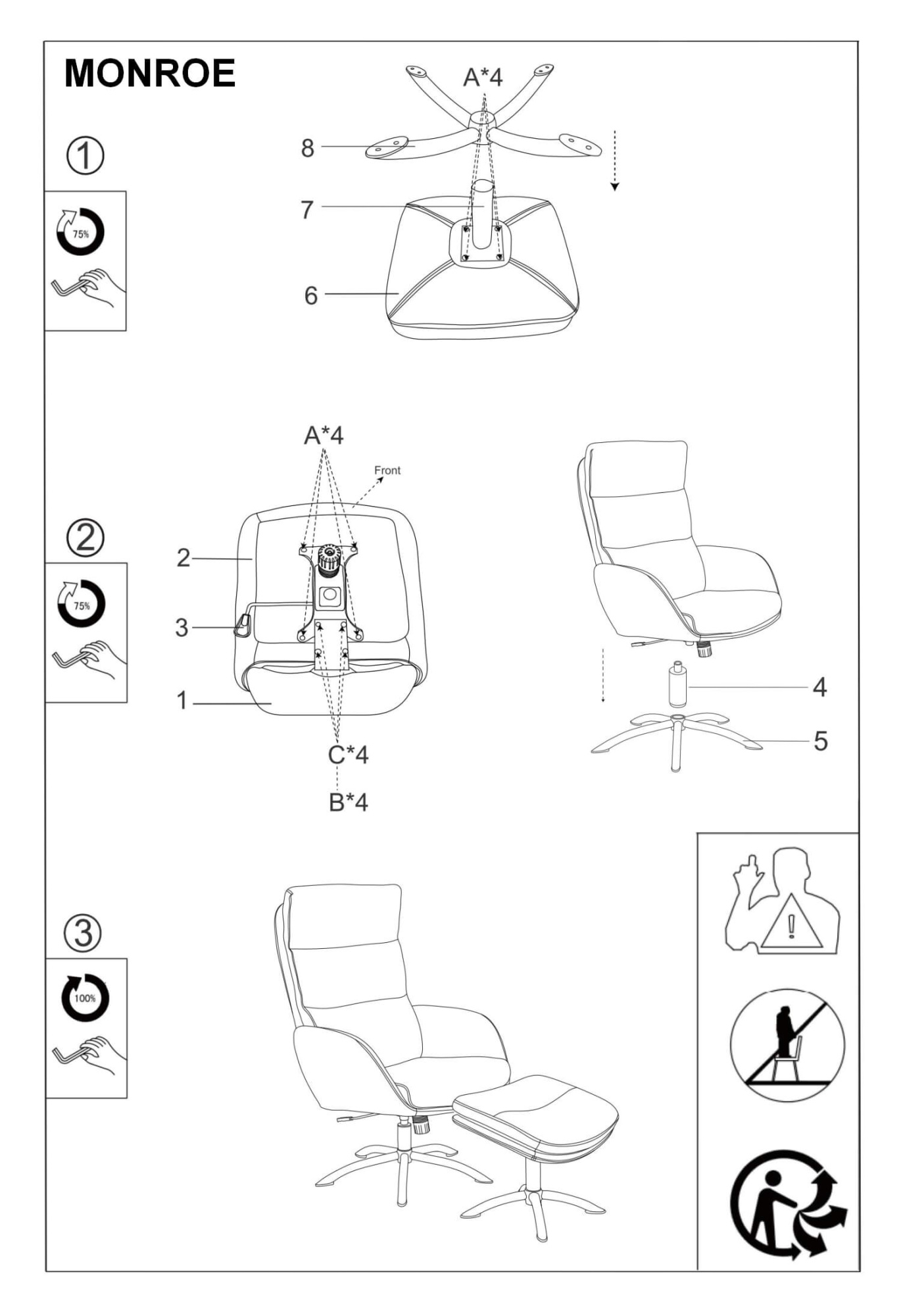 Комплект Signal Monroe Velvet Bluvel 52, кресло+подставка для ног античный розовый, MONROEVRA