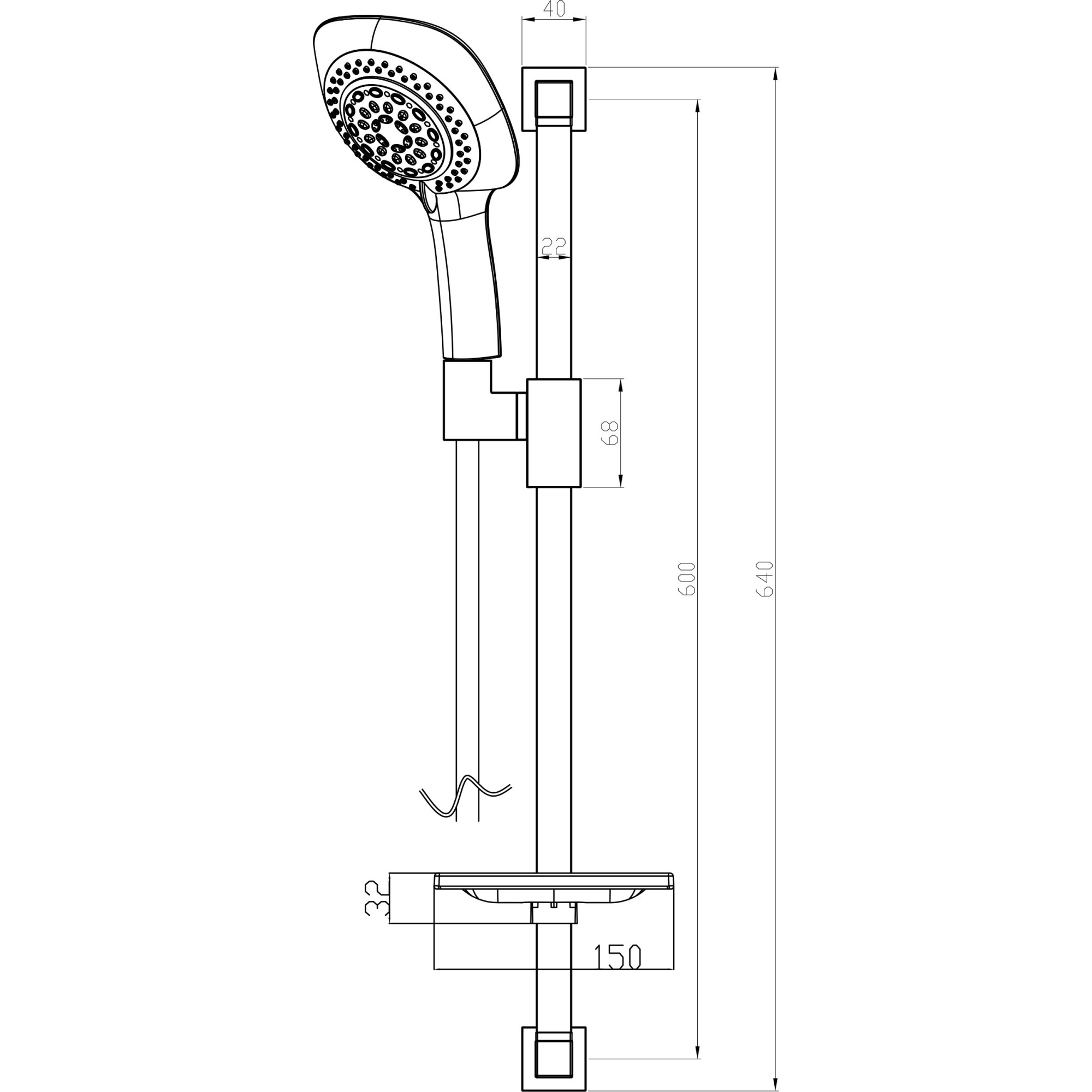 Комплект: стойка душевая 625 мм с лейкой 6-функциональной мыльницей и шлангом 1.5 м Lemark, LM8068C