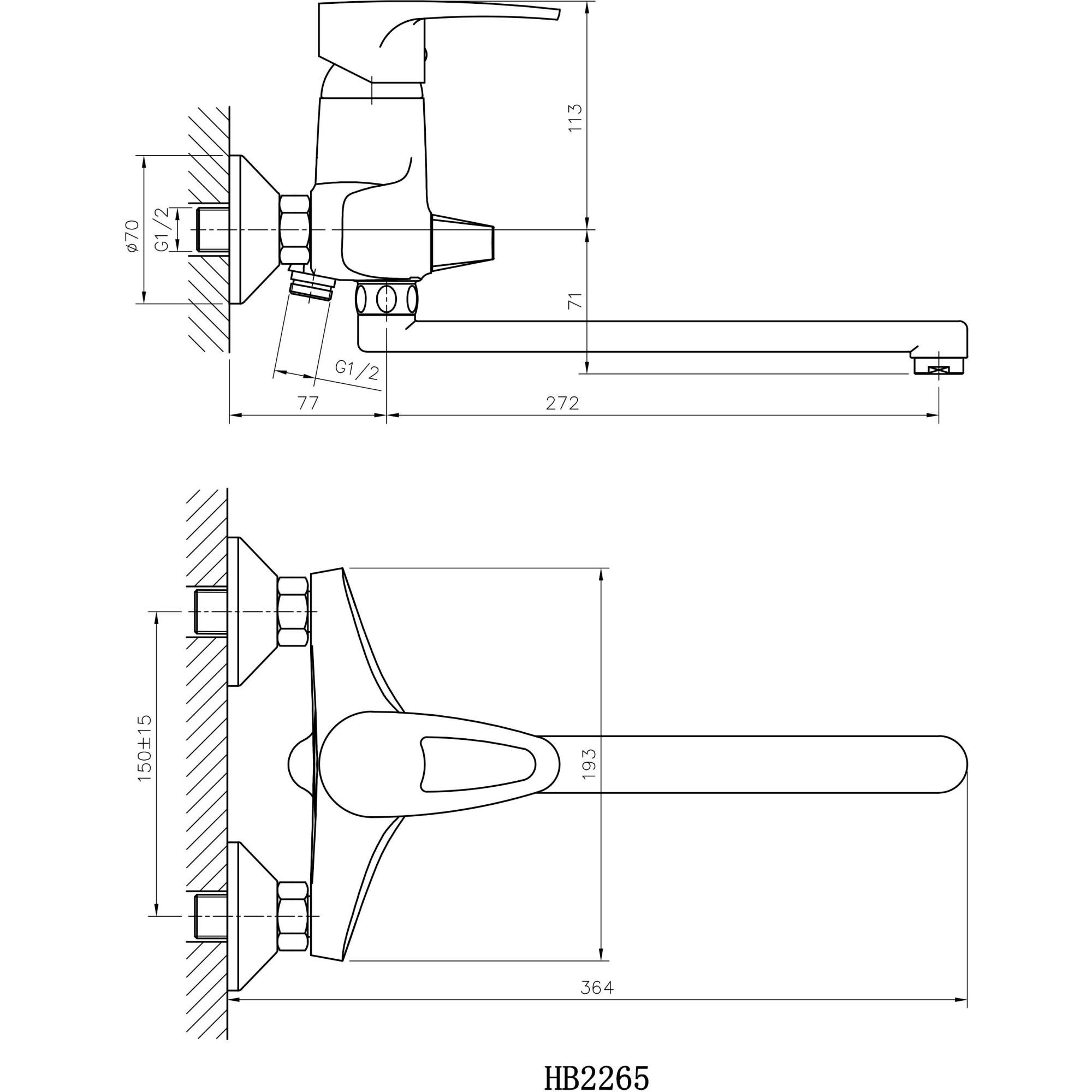 Смеситель для ванны с длинным изливом Haiba HB2265