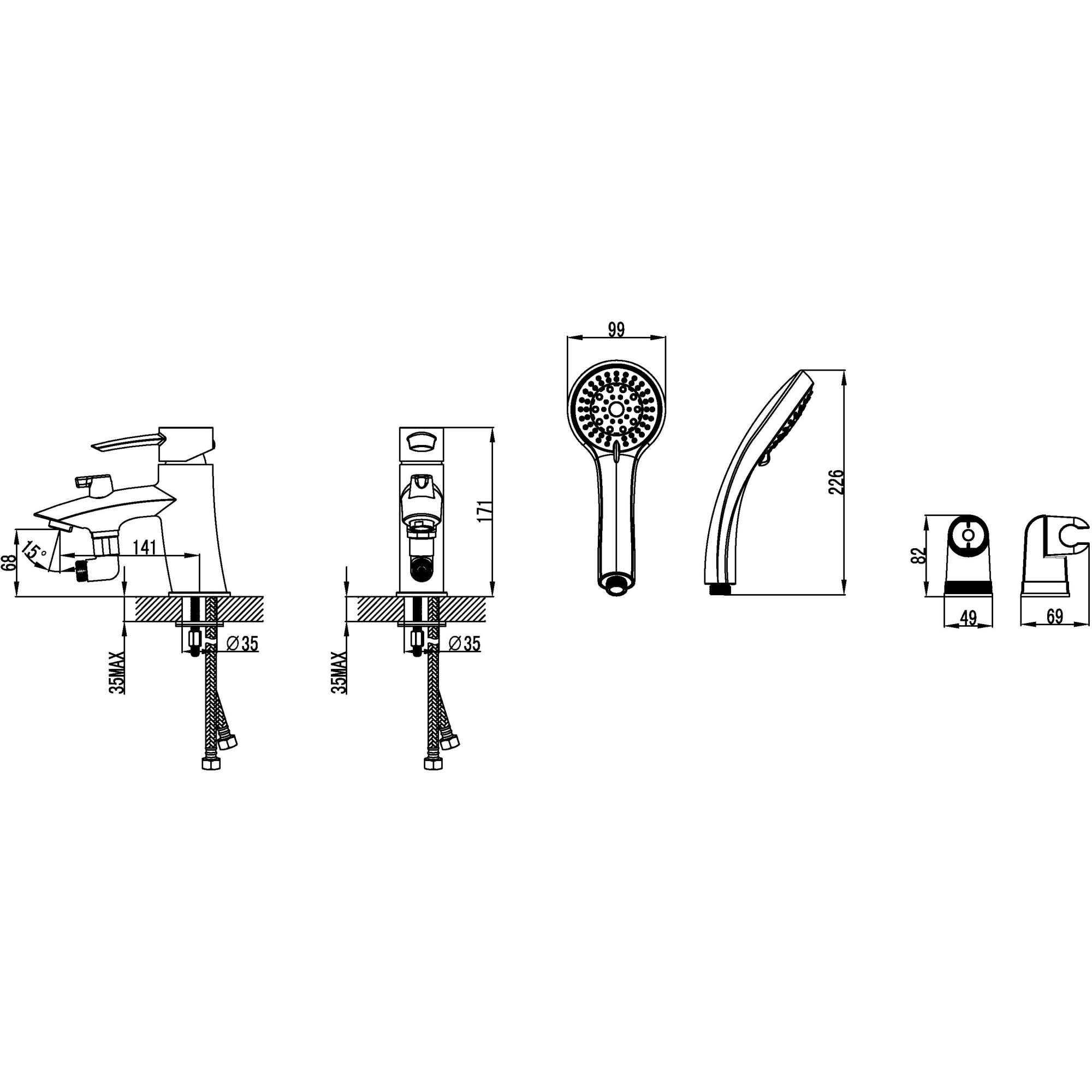 Смеситель на борт ванны с коротким изливом с аксессуарами Lemark Atlantiss, LM3215C