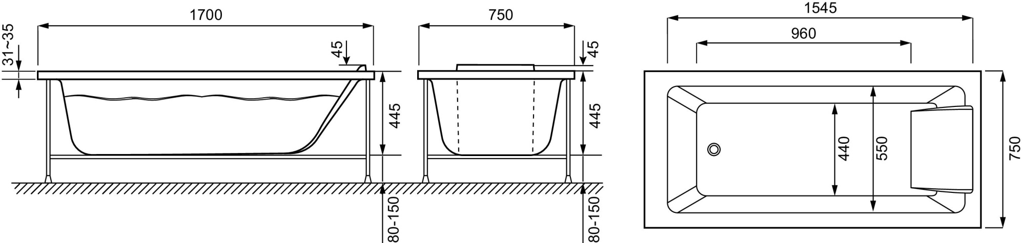 Прямоугольная ванна Jacob Delafon Sofa 170x75, E60515RU-01