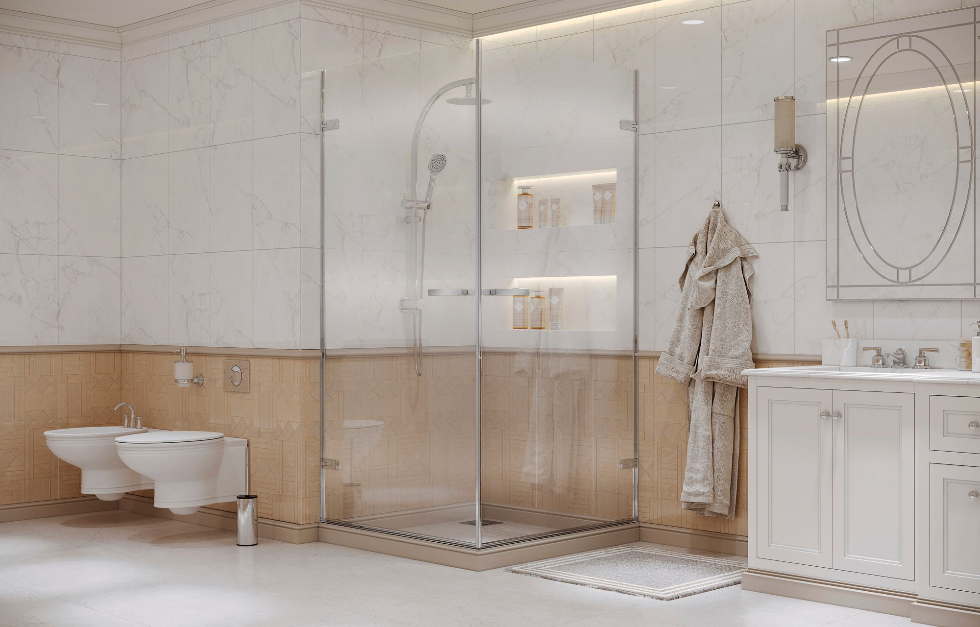 Квадратное душевое ограждение с двумя дверями Ambassador Amber