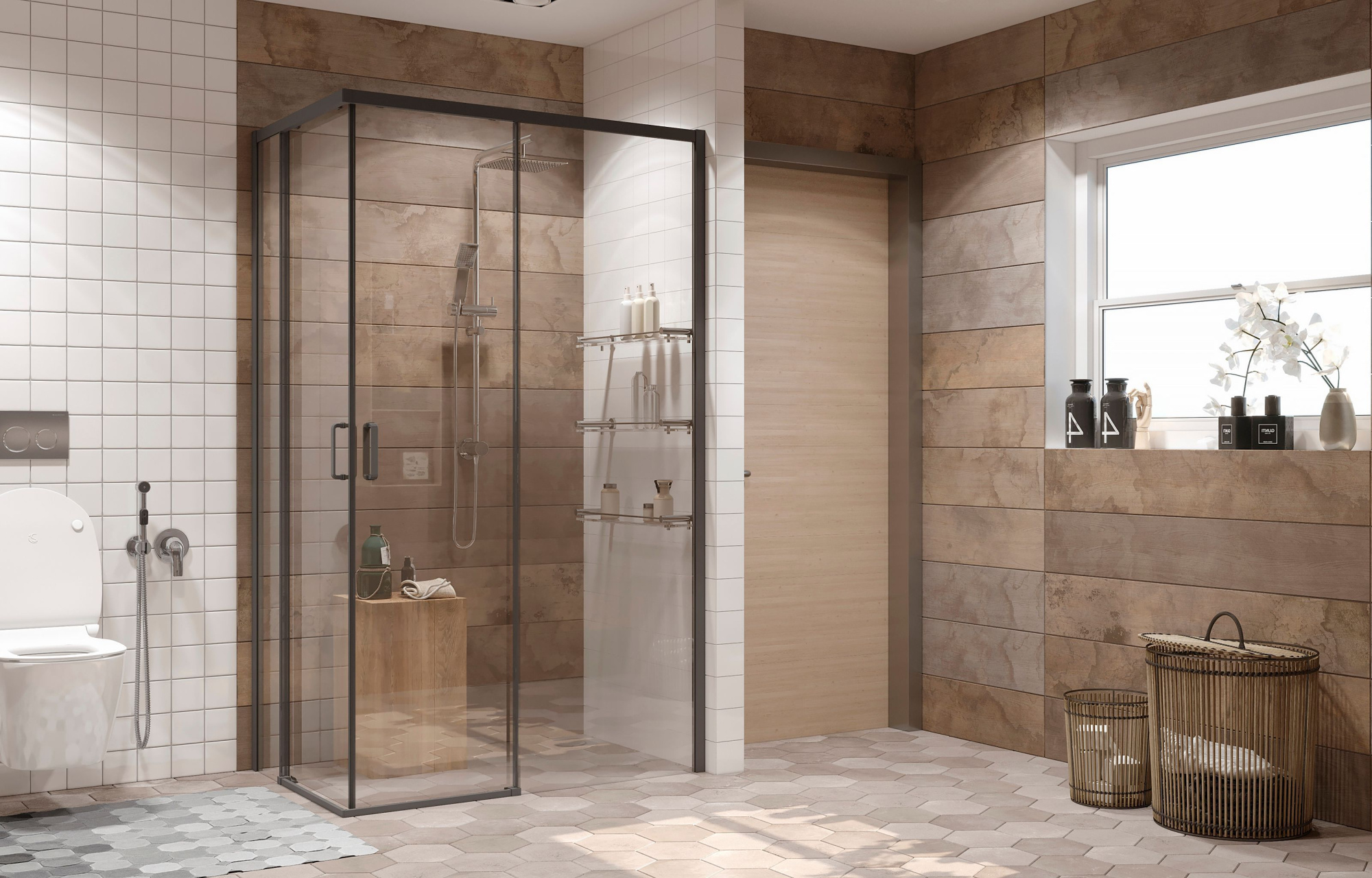 Прямоугольное душевое ограждение Ambassadro Queen Black 11011205R