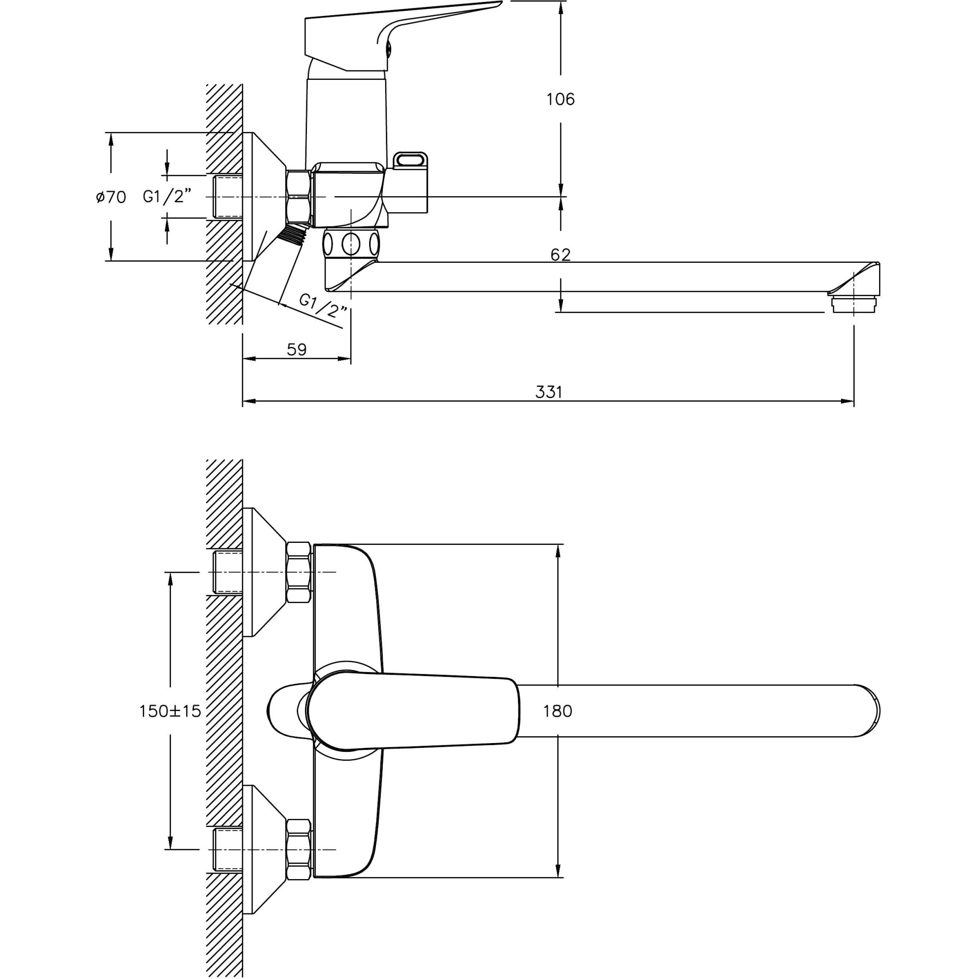 Смеситель для ванны с длинным изливом Haiba HB22506
