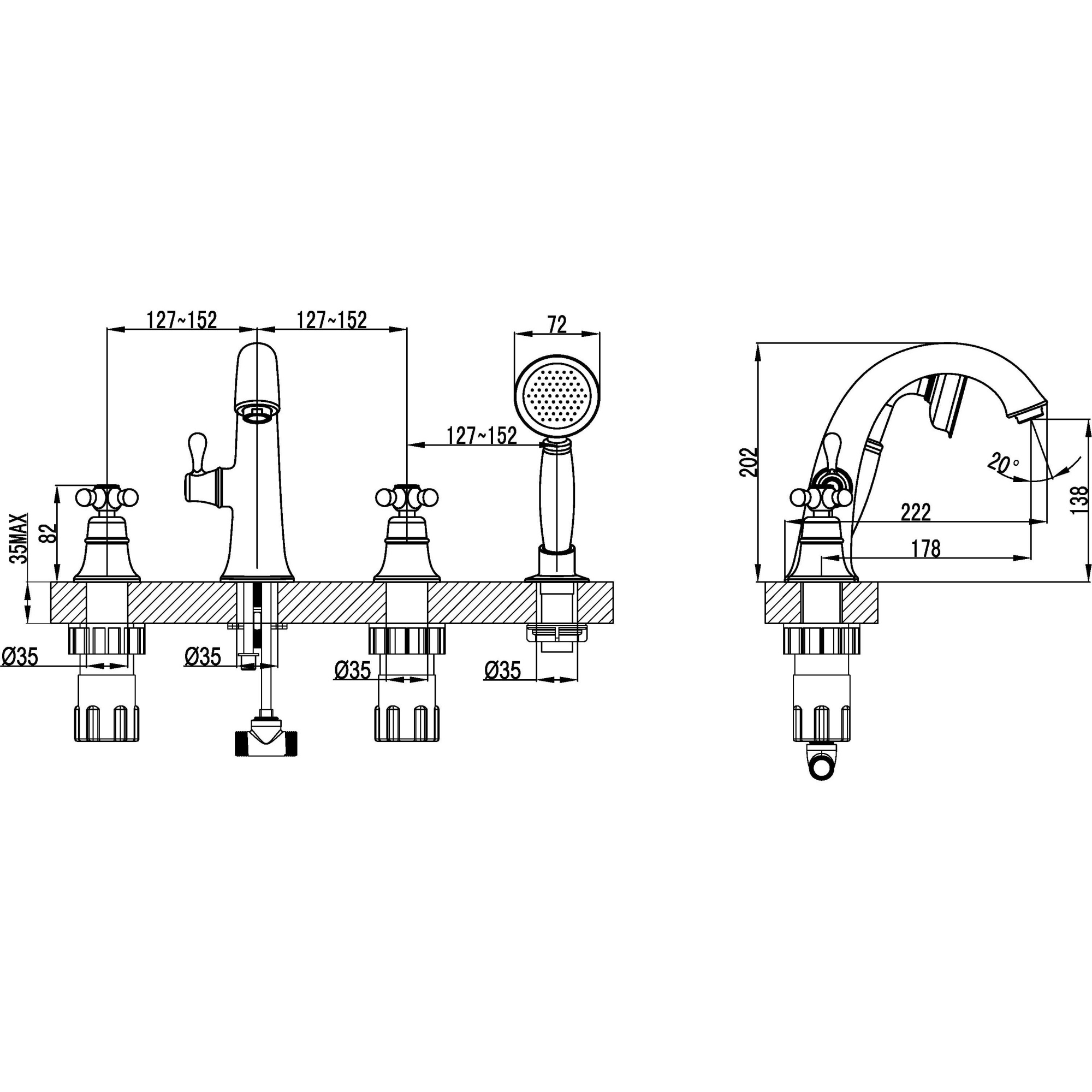 Смеситель для ванны встраиваемый на 4 отверстия с аксессуарами Lemark Vintage, LM2841B