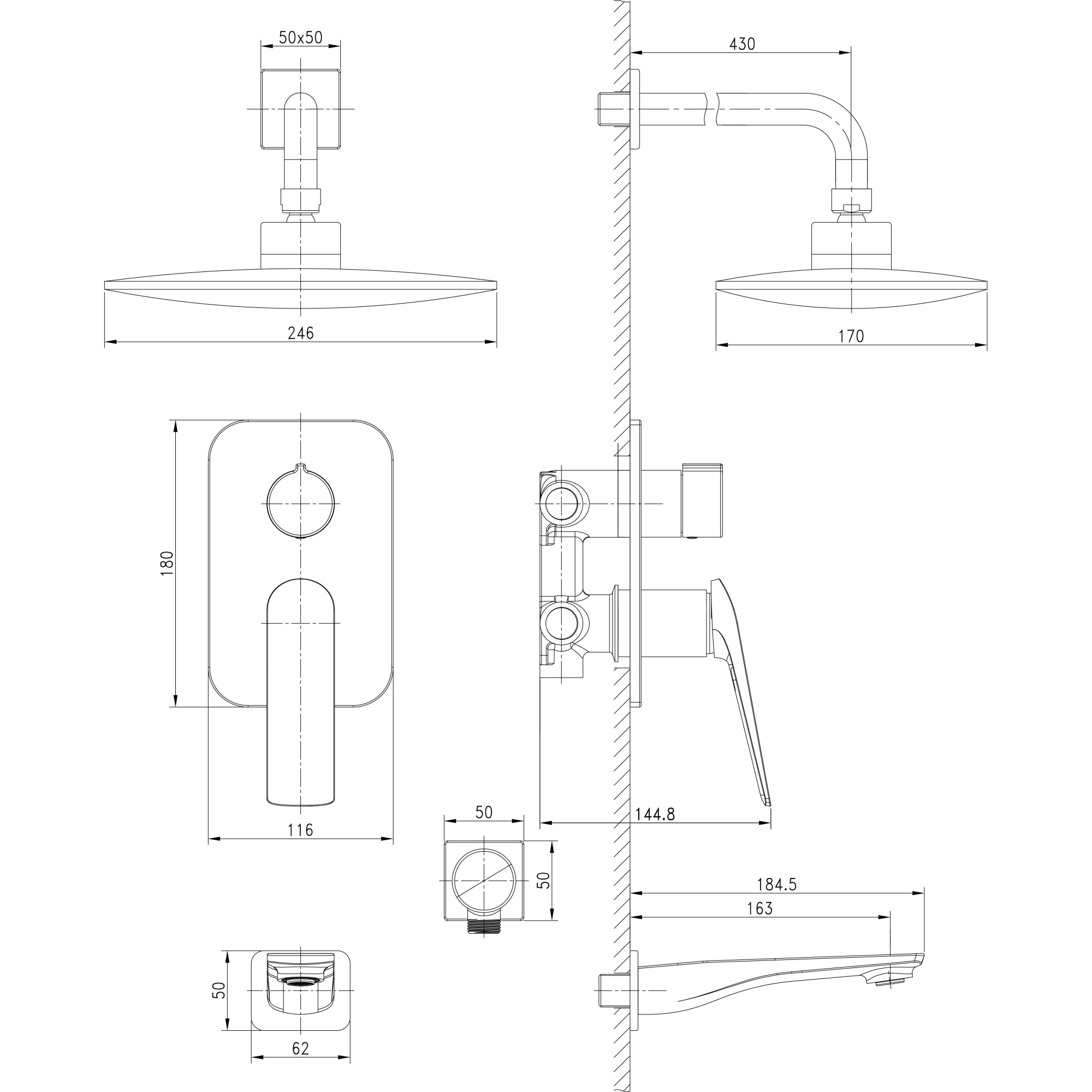 Смеситель для ванны и душа встраиваемый с дополнительной 1-функциональной лейкой Lemark Allegro, LM5922CW