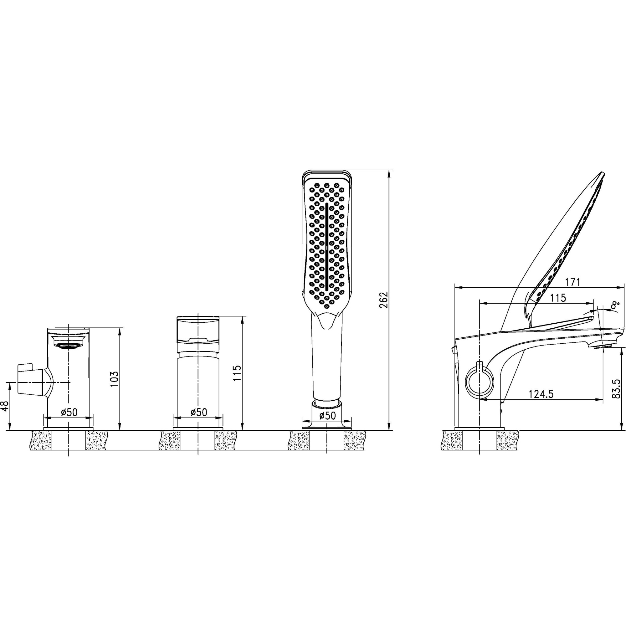 Смеситель для ванны встраиваемый на 3 отверстия с аксессуарами Lemark Allegro, LM5945CW