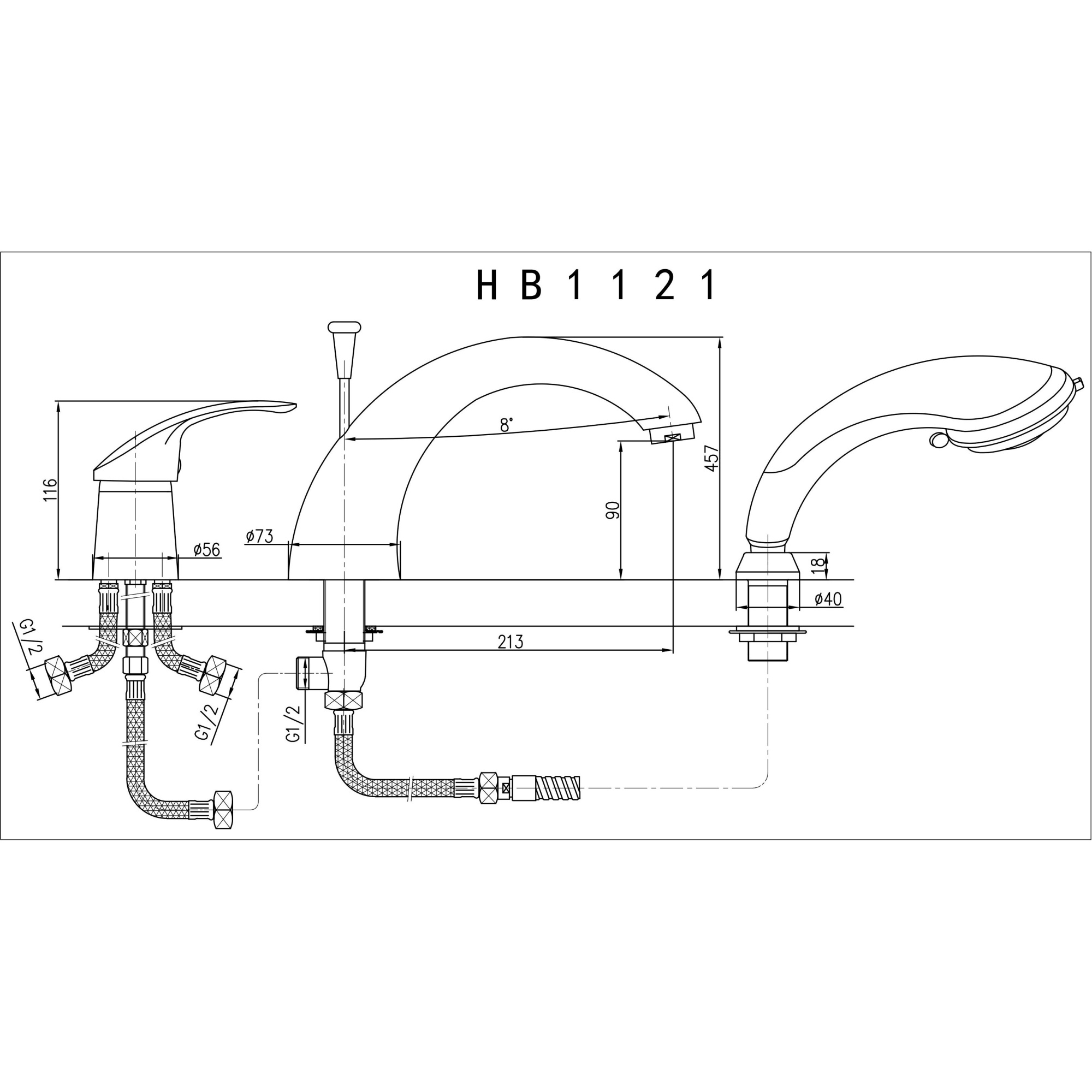 Смеситель врезной на 3 отверстия Haiba HB1121